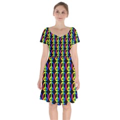 Retro Rainbow Gradient Peace Symbol Short Sleeve Bardot Dress by Pakrebo