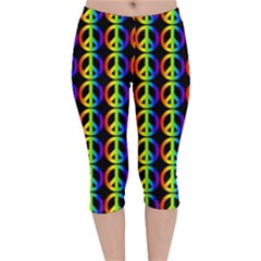 Retro Rainbow Gradient Peace Symbol Velvet Capri Leggings 