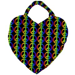 Retro Rainbow Gradient Peace Symbol Giant Heart Shaped Tote by Pakrebo