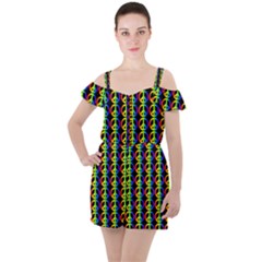 Retro Rainbow Gradient Peace Symbol Ruffle Cut Out Chiffon Playsuit by Pakrebo