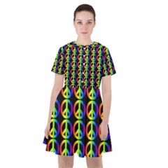 Retro Rainbow Gradient Peace Symbol Sailor Dress by Pakrebo