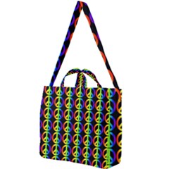 Retro Rainbow Gradient Peace Symbol Square Shoulder Tote Bag by Pakrebo