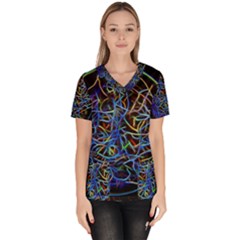 Neon Background Light Design Women s V-neck Scrub Top by Pakrebo