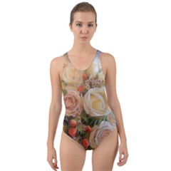 Ackground Flowers Colorful Cut-out Back One Piece Swimsuit by Pakrebo