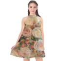 Ackground Flowers Colorful Halter Neckline Chiffon Dress  View1