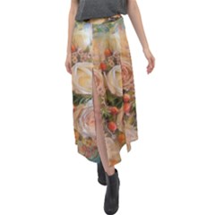 Ackground Flowers Colorful Velour Split Maxi Skirt