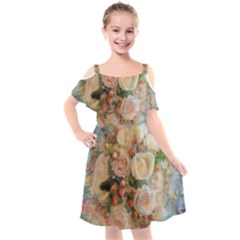 Ackground Flowers Colorful Kids  Cut Out Shoulders Chiffon Dress