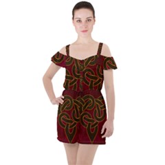 Celtic Spiritual Pattern Art Ruffle Cut Out Chiffon Playsuit by Pakrebo