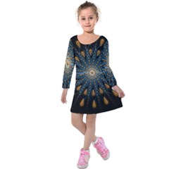 Explosion Fireworks Flare Up Kids  Long Sleeve Velvet Dress by Pakrebo