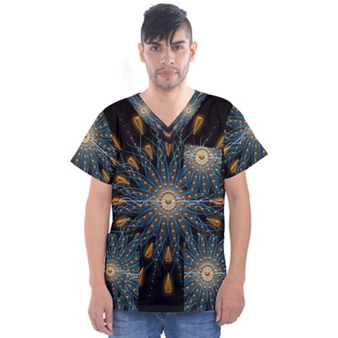 Explosion Fireworks Flare Up Men s V-neck Scrub Top by Pakrebo