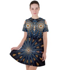 Explosion Fireworks Flare Up Short Sleeve Shoulder Cut Out Dress  by Pakrebo