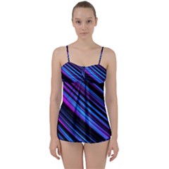 Blue Abstract Lines Pattern Light Babydoll Tankini Set by Pakrebo