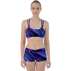 Blue Abstract Lines Pattern Light Perfect Fit Gym Set by Pakrebo