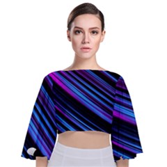 Blue Abstract Lines Pattern Light Tie Back Butterfly Sleeve Chiffon Top by Pakrebo