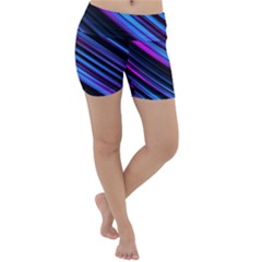 Blue Abstract Lines Pattern Light Lightweight Velour Yoga Shorts by Pakrebo