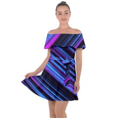 Blue Abstract Lines Pattern Light Off Shoulder Velour Dress by Pakrebo