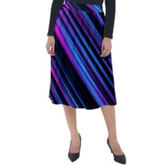 Blue Abstract Lines Pattern Light Classic Velour Midi Skirt  by Pakrebo