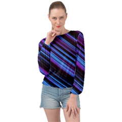 Blue Abstract Lines Pattern Light Banded Bottom Chiffon Top