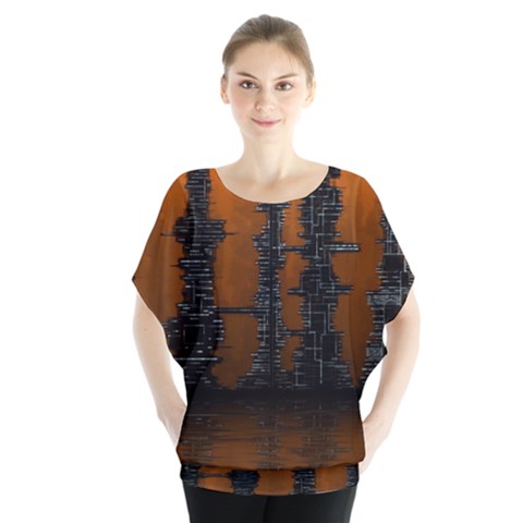 Skyline Future Graphic Sketchbook Batwing Chiffon Blouse by Pakrebo