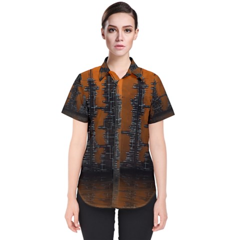 Skyline Future Graphic Sketchbook Women s Short Sleeve Shirt by Pakrebo