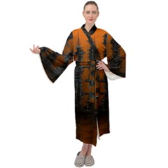 Skyline Future Graphic Sketchbook Maxi Tie Front Velour Kimono