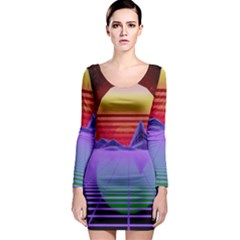 Synthwave Retrowave Synth Long Sleeve Bodycon Dress