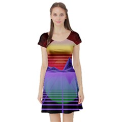 Synthwave Retrowave Synth Short Sleeve Skater Dress by Pakrebo