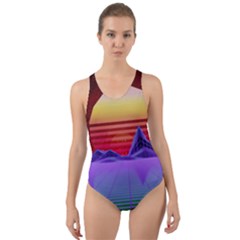 Synthwave Retrowave Synth Cut-out Back One Piece Swimsuit by Pakrebo