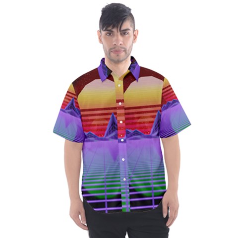 Synthwave Retrowave Synth Men s Short Sleeve Shirt by Pakrebo