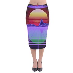 Synthwave Retrowave Synth Velvet Midi Pencil Skirt by Pakrebo