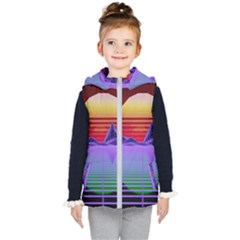 Synthwave Retrowave Synth Kids  Hooded Puffer Vest by Pakrebo