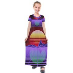 Synthwave Retrowave Synth Kids  Short Sleeve Maxi Dress by Pakrebo