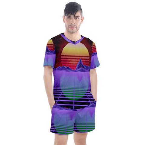 Synthwave Retrowave Synth Men s Mesh Tee And Shorts Set by Pakrebo