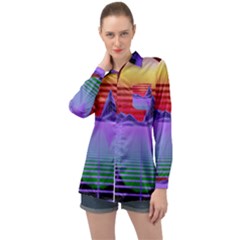 Synthwave Retrowave Synth Long Sleeve Satin Shirt