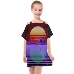 Synthwave Retrowave Synth Kids  One Piece Chiffon Dress by Pakrebo