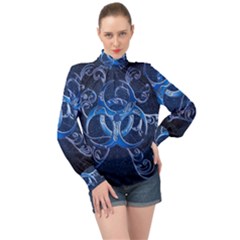 Background Creativity Form Pattern High Neck Long Sleeve Chiffon Top