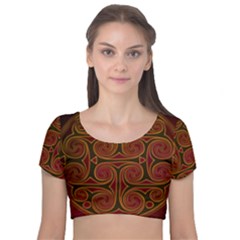 Celtic Spiritual Pattern Art Velvet Short Sleeve Crop Top  by Pakrebo