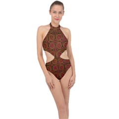 Celtic Spiritual Pattern Art Halter Side Cut Swimsuit by Pakrebo