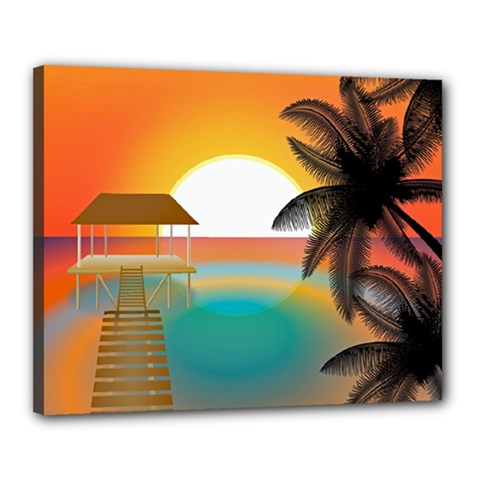 Sunset Beach Beach Palm Ocean Canvas 20  X 16  (stretched) by Pakrebo