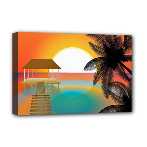 Sunset Beach Beach Palm Ocean Deluxe Canvas 18  X 12  (stretched) by Pakrebo