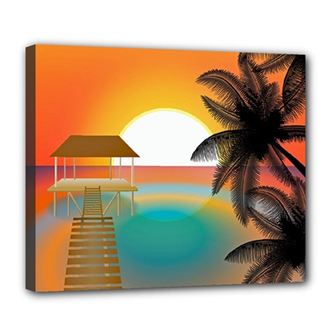 Sunset Beach Beach Palm Ocean Deluxe Canvas 24  X 20  (stretched) by Pakrebo