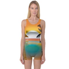 Sunset Beach Beach Palm Ocean One Piece Boyleg Swimsuit by Pakrebo