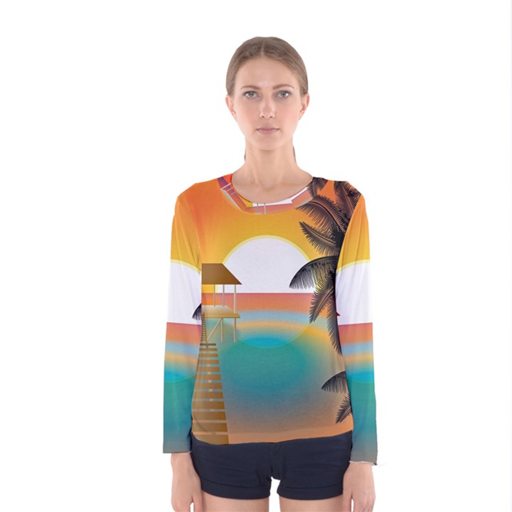 Sunset Beach Beach Palm Ocean Women s Long Sleeve Tee