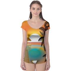 Sunset Beach Beach Palm Ocean Boyleg Leotard  by Pakrebo