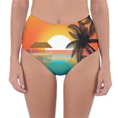 Sunset Beach Beach Palm Ocean Reversible High-waist Bikini Bottoms by Pakrebo