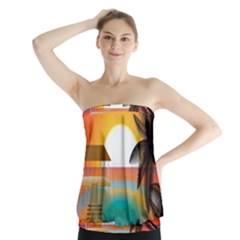 Sunset Beach Beach Palm Ocean Strapless Top by Pakrebo