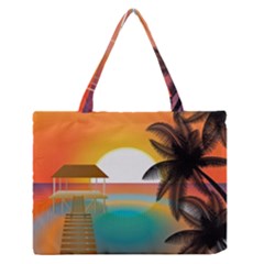 Sunset Beach Beach Palm Ocean Zipper Medium Tote Bag by Pakrebo