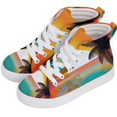 Sunset Beach Beach Palm Ocean Kids  Hi-top Skate Sneakers by Pakrebo