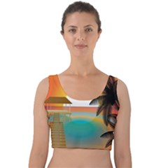 Sunset Beach Beach Palm Ocean Velvet Crop Top by Pakrebo