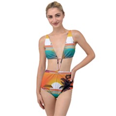 Sunset Beach Beach Palm Ocean Tied Up Two Piece Swimsuit by Pakrebo